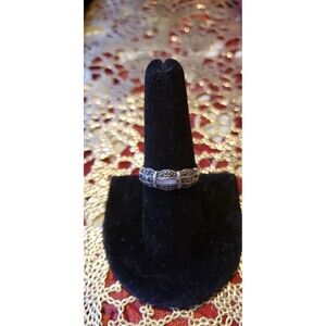 Vintage Sterling band w mother of Pearl and Marcasite  Size 8.75